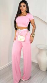conjunto cropped bojo + calça pantalona