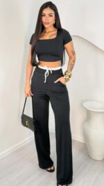 conjunto cropped bojo + calça pantalona - Imagem 4