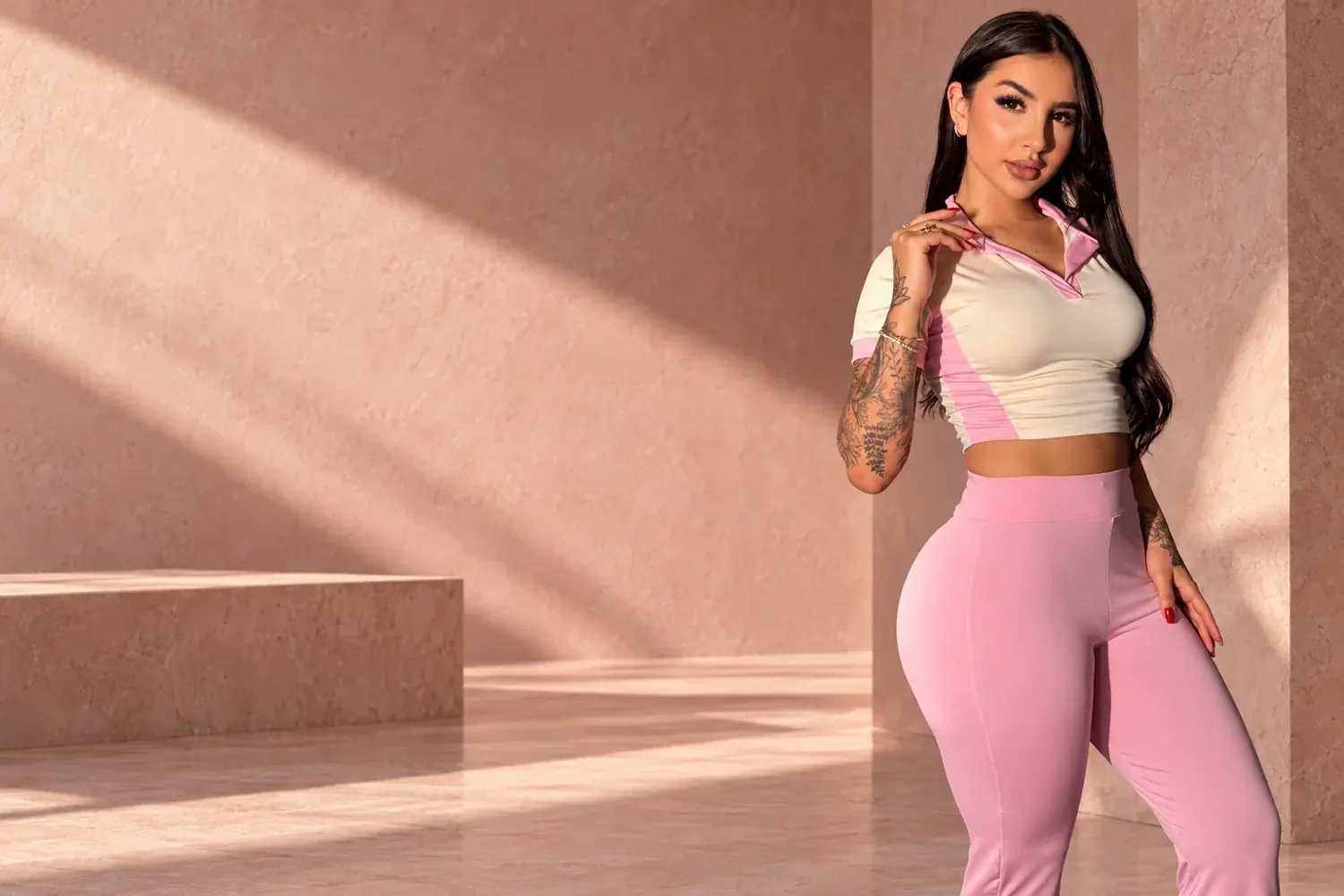 Conjunto Liz rosa e creme da L&R